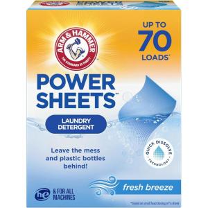 image:imageARM amp HAMMER Power Sheets Laundry Detergent Fresh Breeze Scent Dissolves in All Wash Temps Lightweight and TravelReady 60ct Up to 120 Small LoadsFresh Breeze
